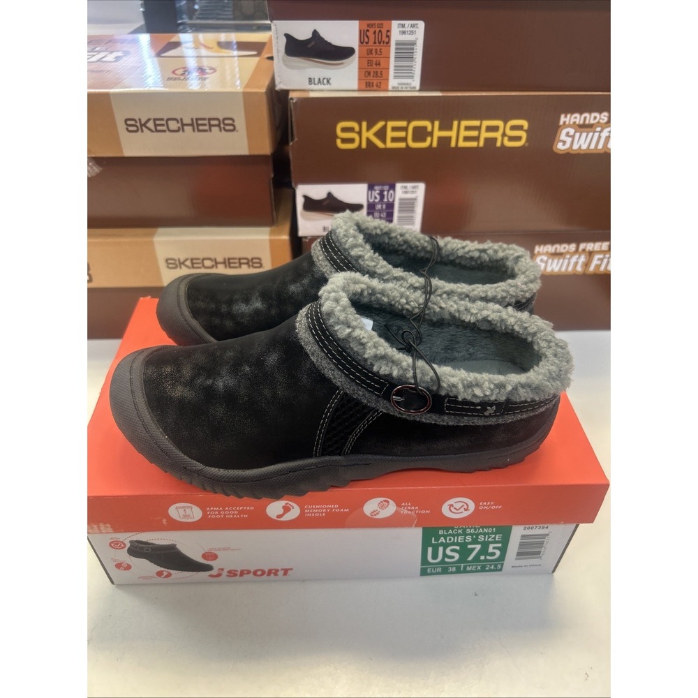 JSport Janie Women Black Slip On Shoes Size 7.5 S6JAN01 Casual Faux Fur Lining